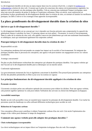 “La place grandissante du développement durable dans la création de sites.