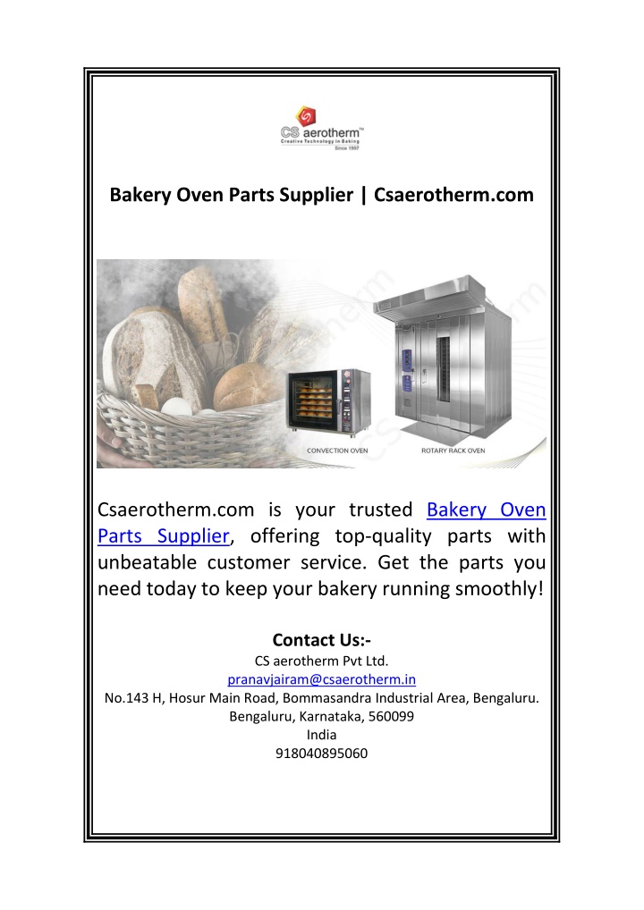 bakery oven parts supplier csaerotherm com