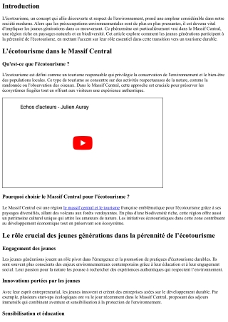 Le rôle crucial des jeunes générations dans la pérennité de l’écotourisme