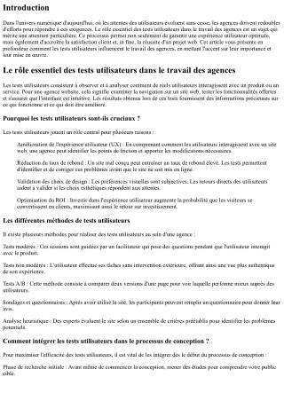 “Le rôle essentiel des tests utilisateurs dans le travail des agences.”