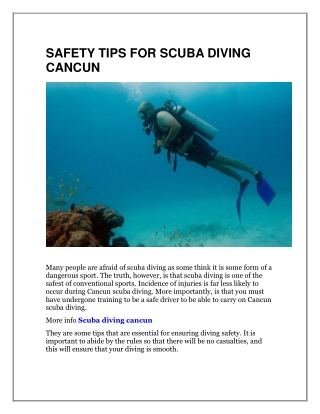 SAFETY TIPS FOR SCUBA DIVING CANCUN