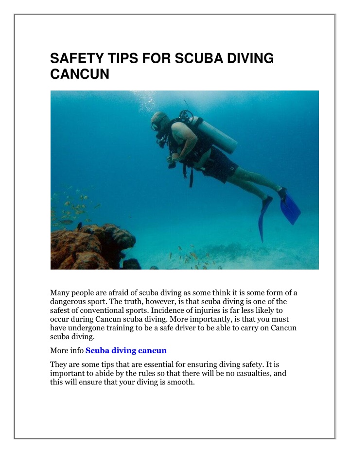 safety tips for scuba diving cancun