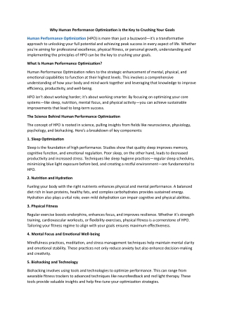why human performance optimization