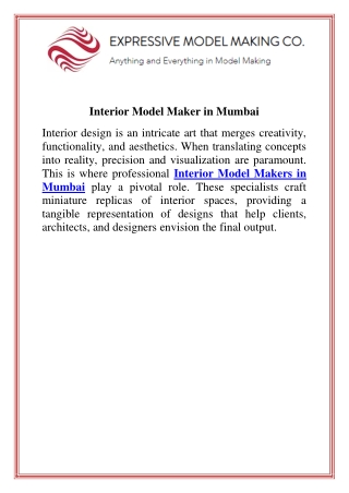 Interior Model Maker in Mumbai