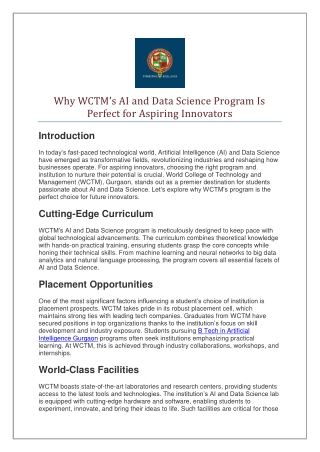 Why WCTMs AI and Data Science Program Is Perfect for Aspiring Innovators