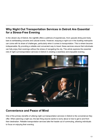 Why Night Out Transportation Services in Detroit Are Essential for a Stress-Free Evening