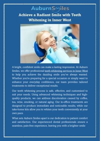 Achieve a Radiant Smile with Teeth Whitening in Inner West