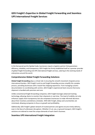 GDS Freights Expertise in Global Freight Forwarding and Seamless UPS International Freight Services