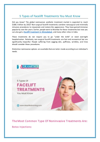 5 Types of Facelift Treatments You Must Know