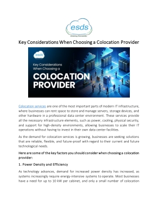 Key Considerations When Choosing a Colocation Provider