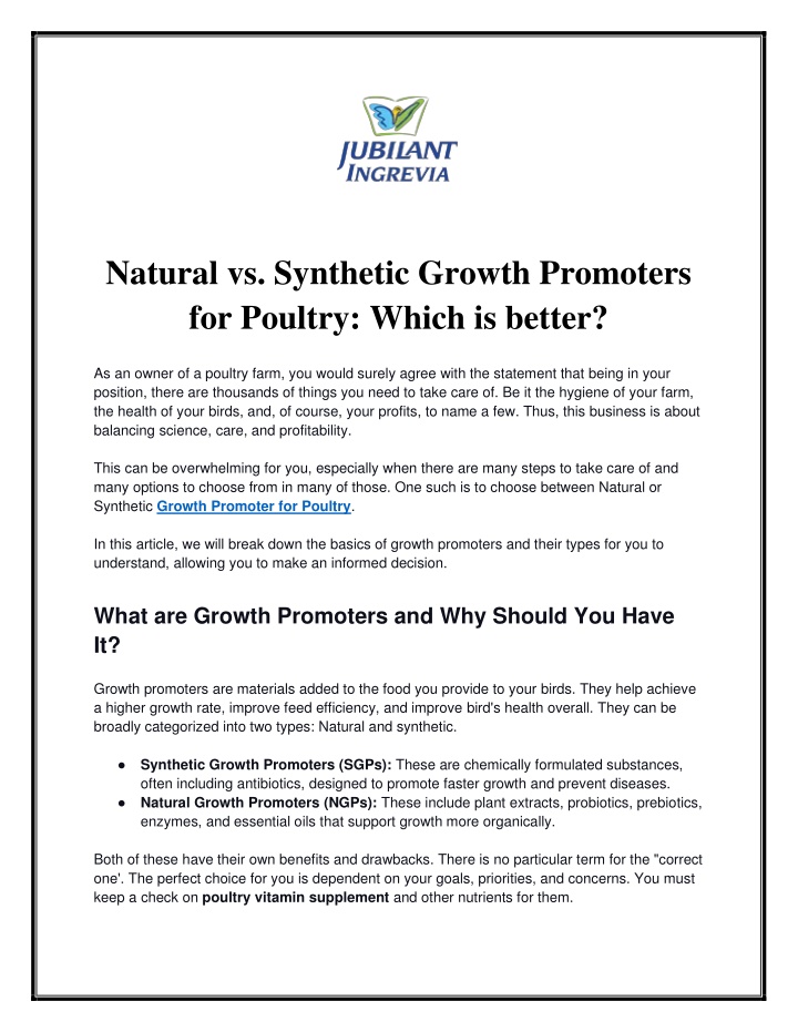 natural vs synthetic growth promoters for poultry