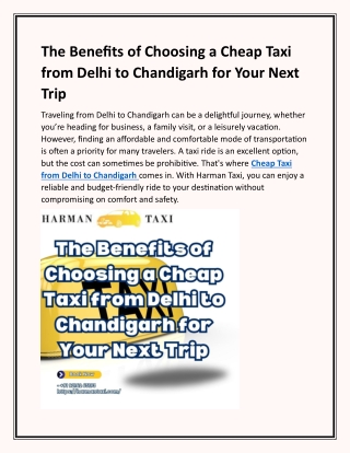 The Benefits of Choosing a Cheap Taxi from Delhi to Chandigarh for Your Next Trip