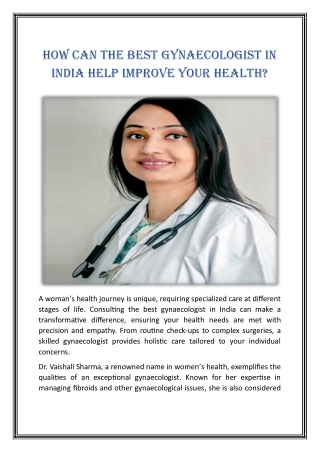 How Can the Best Gynaecologist in India Help Improve Your Health