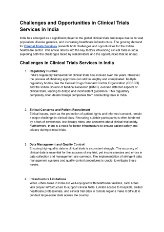 Challenges and Opportunities in Clinical Trials Services in India