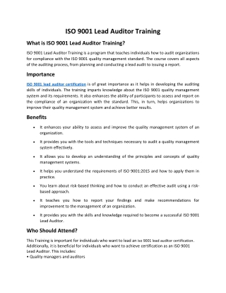 ISO 9001 Lead Auditor certification