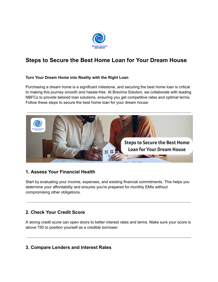 steps to secure the best home loan for your dream