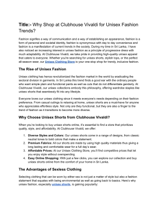 Why Shop at Clubhouse Vivaldi for Unisex Fashion Trends_