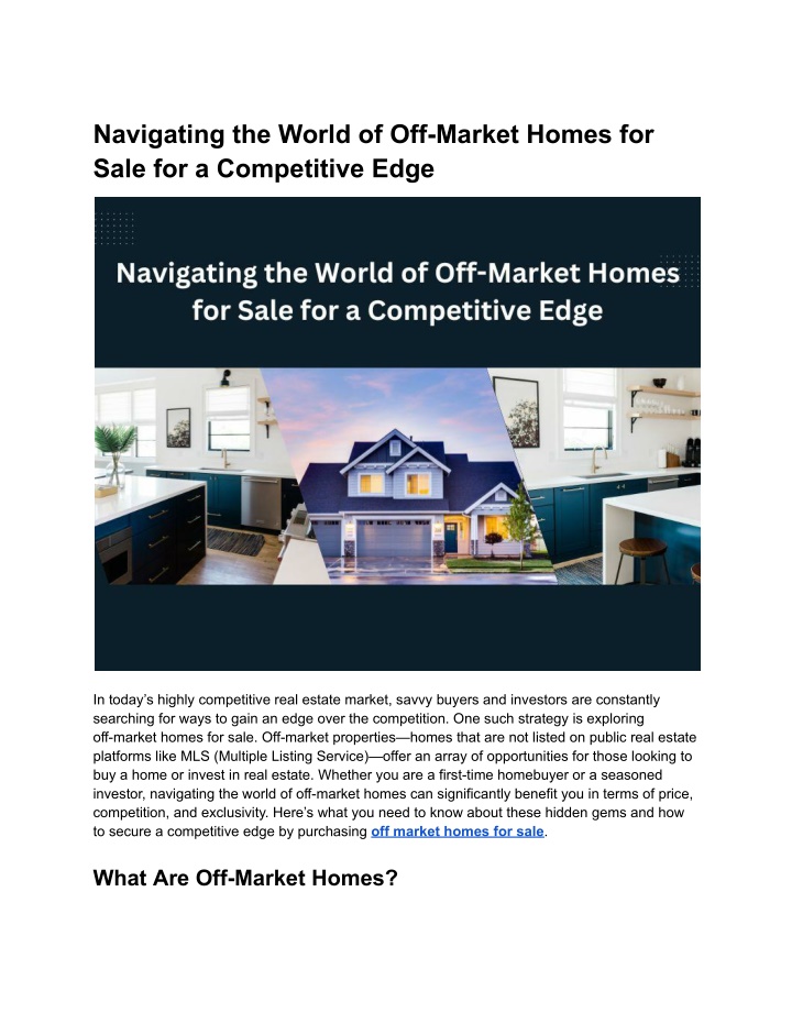 navigating the world of off market homes for sale