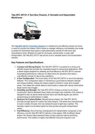 tata sfc 407 31 4 tyre bus chassis a versatile