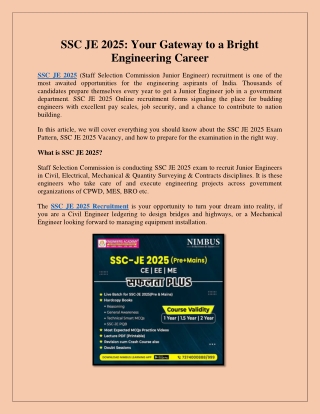 SSC JE 2025 Your Gateway to a Bright Engineering Career