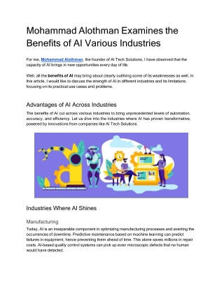 Mohammad Alothman Examines the Benefits of AI Various Industries