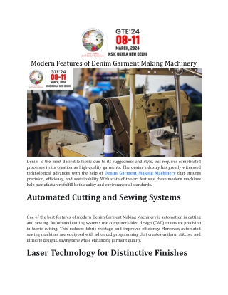 Modern Features of Denim Garment Making Machinery