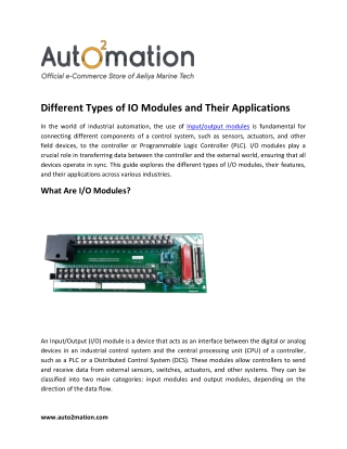 Different Types of IO Modules and Their Applications