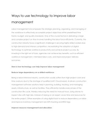 ways to use technology to improve labor