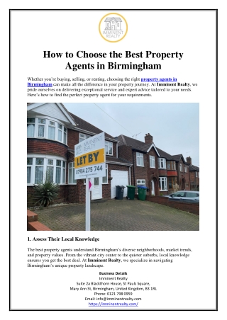 How to Choose the Best Property Agents in Birmingham