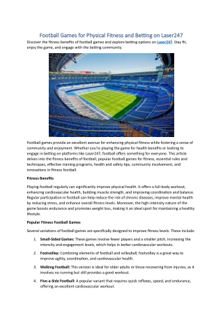 Football Games for Physical Fitness and Betting on Laser247