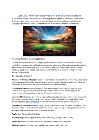 Laser247 Sign Up - Revolutionizing Precision and Efficiency in Betting