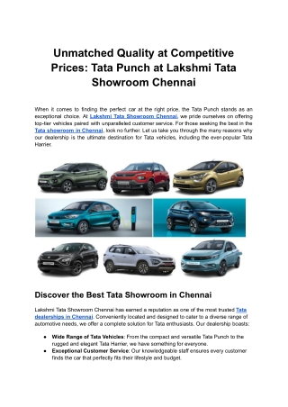 Unmatched Quality at Competitive Prices_ Tata Punch at Lakshmi Tata Showroom Chennai