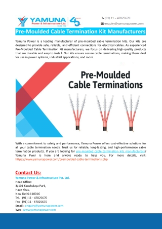 Pre-Moulded Cable Termination Kit Manufacturers