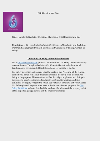 Landlords Gas Safety Certificate Manchester | Book Now
