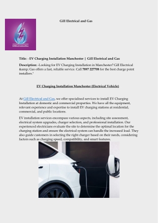 EV Charging Installation Manchester | Gill Electrical and Gas
