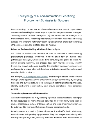 The Synergy of AI and Automation Redefining Procurement Strategies for Success
