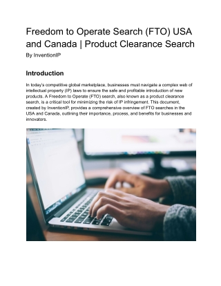 Freedom to Operate Search USA and Canada | Product Clearance Search | InventionIP