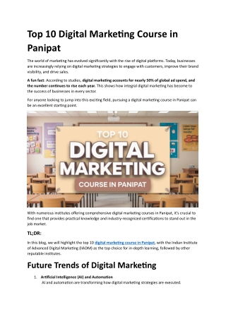 top 10 digital marketing course in panipat