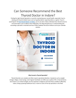 Can Someone Recommend the Best Thyroid Doctor in Indore