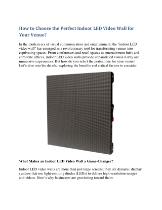 How to Choose the Perfect Indoor LED Video Wall for Your Venue?