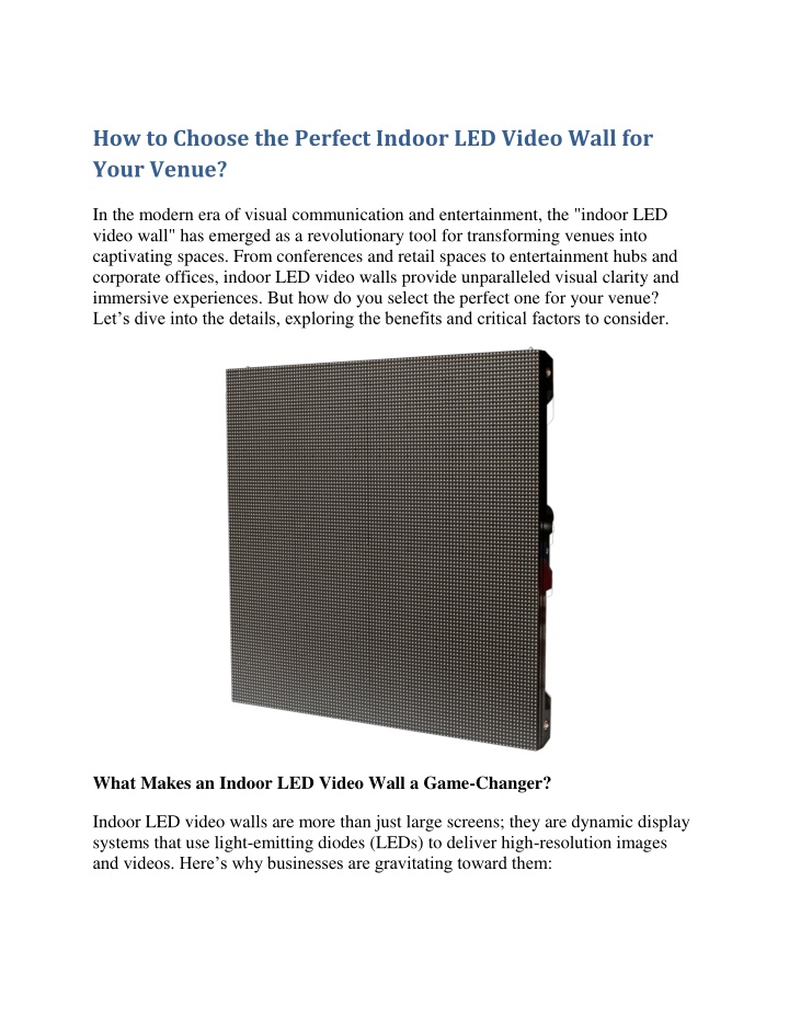 how to choose the perfect indoor led video wall