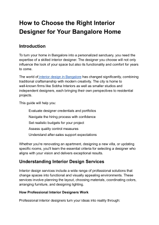 How to Choose the Right Interior Designer for Your Bangalore Home