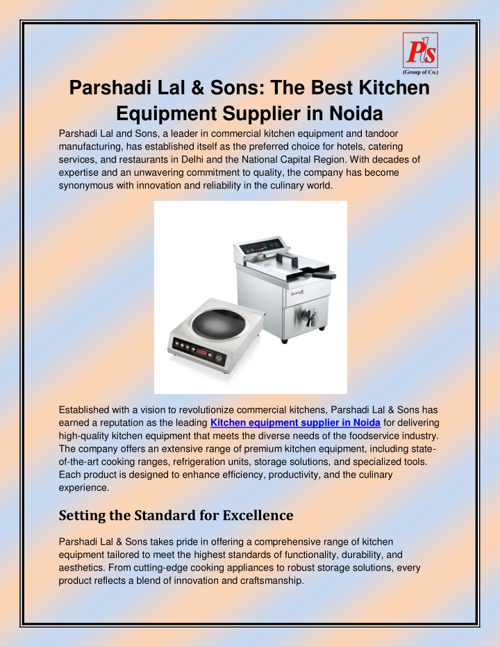 parshadi lal sons the best kitchen equipment