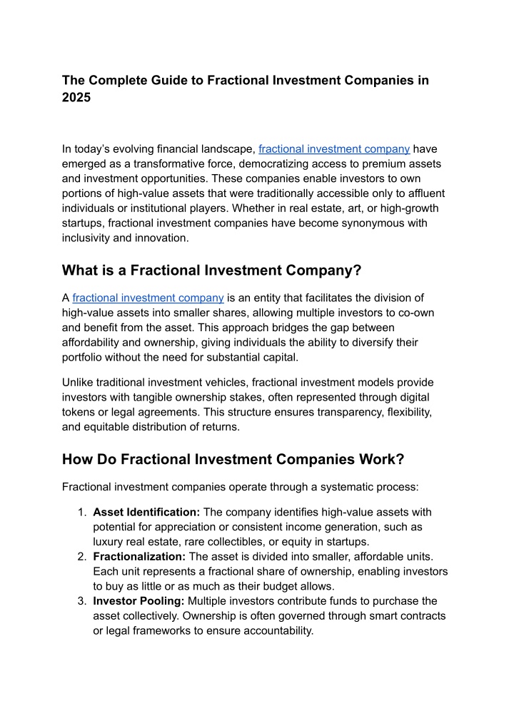 the complete guide to fractional investment