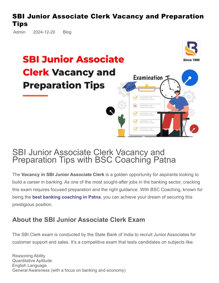 sbi junior associate clerk vacancy