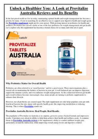 Unlock a Healthier You A Look at Provitalize Australia Reviews and Its Benefits