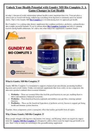 Unlock Your Health Potential with Gundry MD Bio Complete 3 A Game-Changer in Gut Health