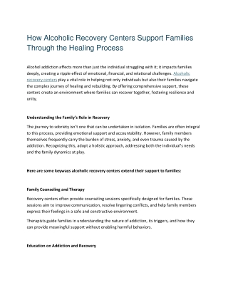 How Alcoholic Recovery Centers Support Families Through the Healing Process