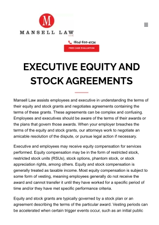 Executive Equity and Stock Agreements