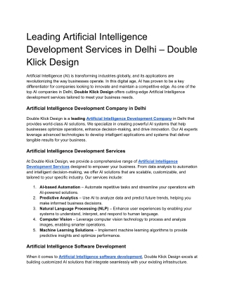 Leading Artificial Intelligence Development Services in Delhi – Double Klick Des